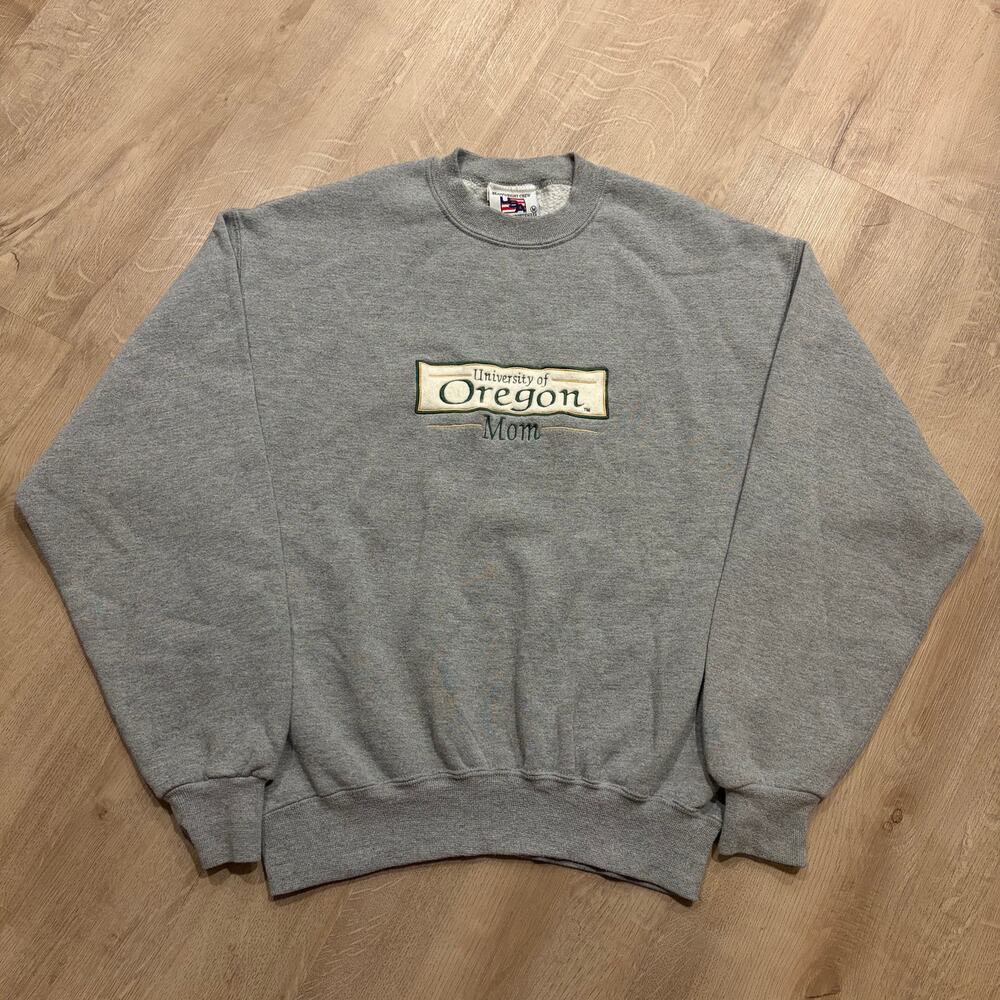 Vintage 90s University Of Oregon Ducks MOM Sweatshirt Adult Medium M Gray Mother
